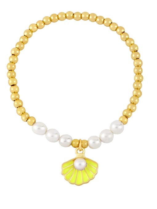 yellow Brass Imitation Pearl Enamel Irregular Ethnic Beaded Bracelet