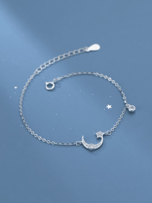 Rosh 925 Sterling Silver Cubic Zirconia Moon Minimalist Link Bracelet 0