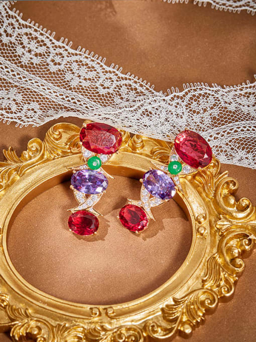 Rose gold Brass Cubic Zirconia Geometric Luxury Cluster Earring