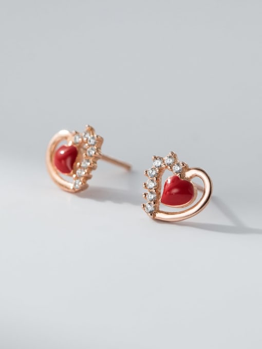 Rose Gold 925 Sterling Silver Enamel Heart Minimalist Stud Earring
