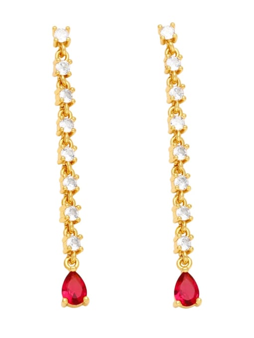 red Brass Cubic Zirconia Tassel Vintage Drop Earring
