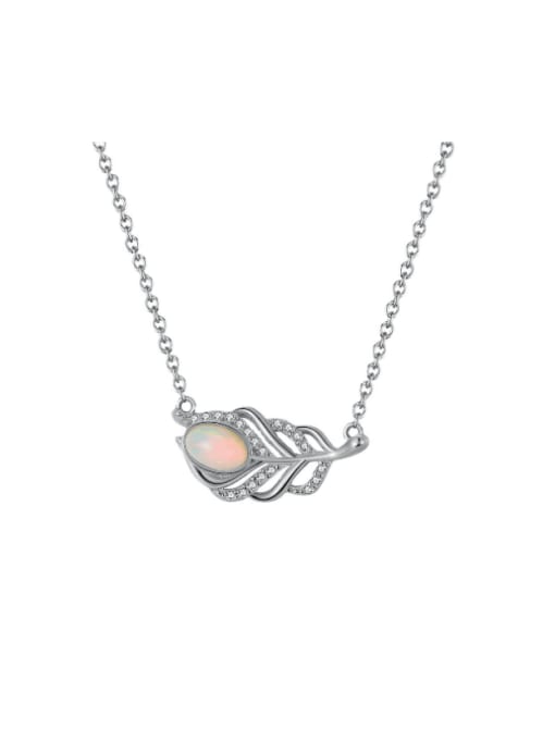 RINNTIN 925 Sterling Silver Opal Leaf Vintage Necklace