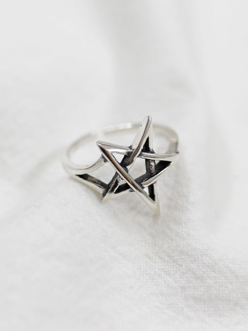 DAKA 925 Sterling Silver minimalist hollow Pentagram Free Size Ring 1