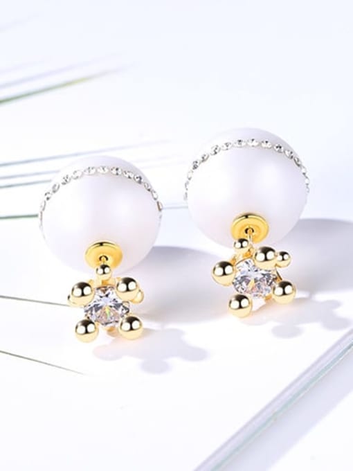 White bead plating 18K t01d20 Copper Enamel Ball Minimalist Stud Earring