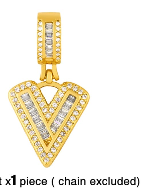 V (without chain) Brass Letter  Cubic Zirconia Vintage Pendant