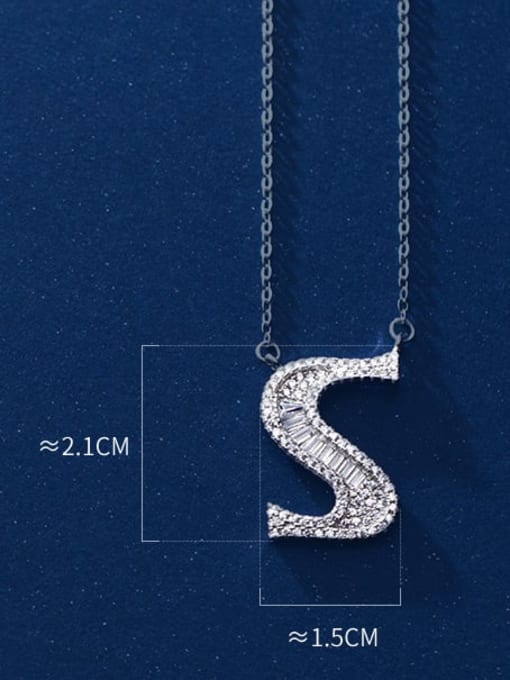 letter S 925 Sterling Silver Simple Fashion full diamond letters pendant  Necklace