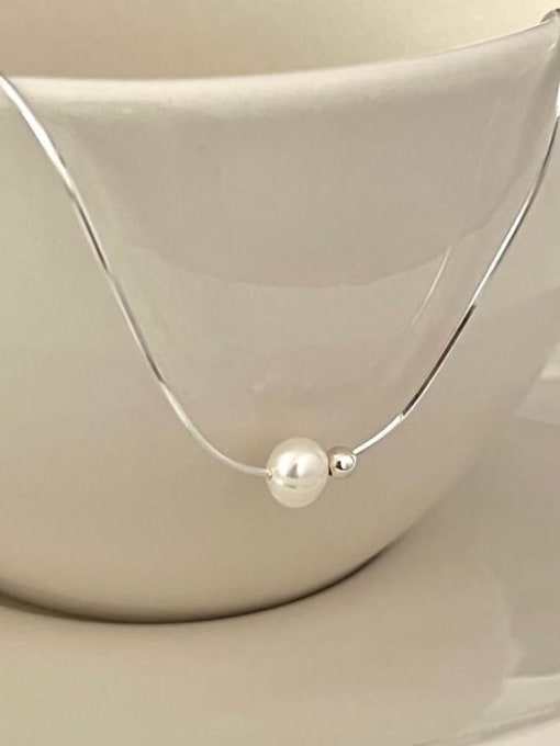 Boomer Cat 925 Sterling Silver Imitation Pearl Ball Minimalist Necklace 2