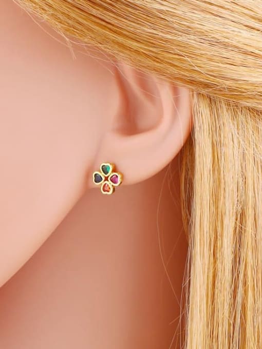 CC Brass Cubic Zirconia Clover Cute Stud Earring 1