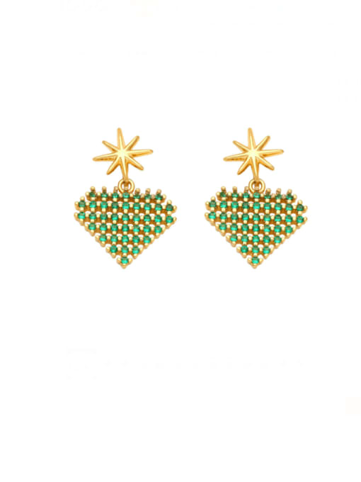 green Brass Cubic Zirconia Heart Vintage Drop Earring