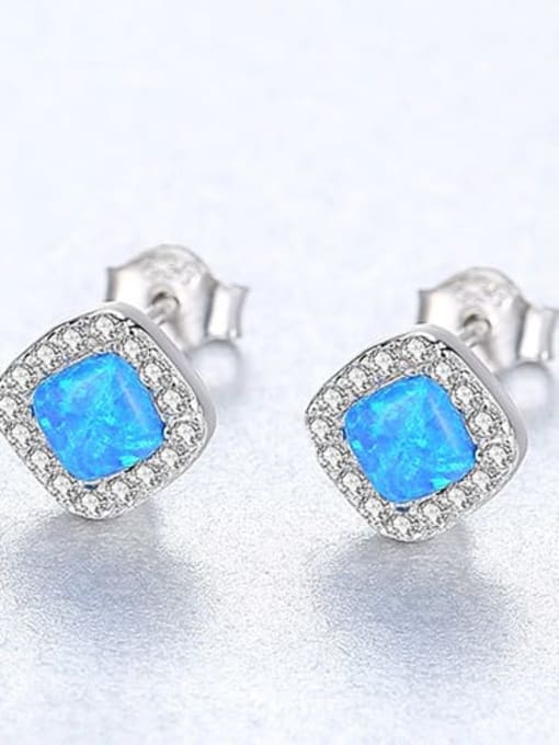 Blue 18h05 925 Sterling Silver Opal Square Minimalist Stud Earring