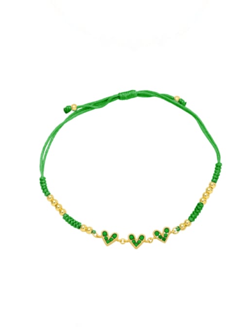 green Brass Cubic Zirconia Weave Bohemia Adjustable Bracelet