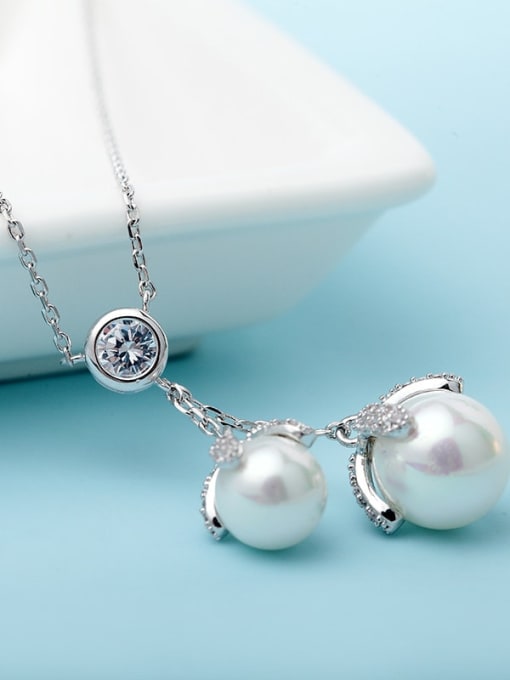 BLING SU Copper Imitation Pearl Ball Pendant  Minimalist Necklace 1