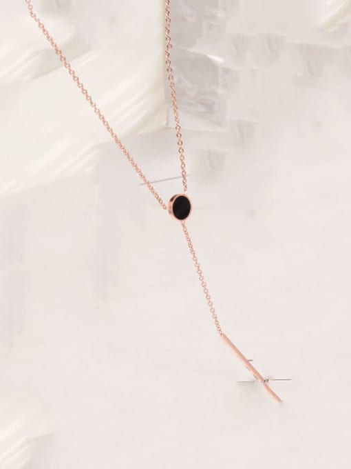 A TEEM Titanium Black Enamel Round Minimalist Lariat Necklace 1