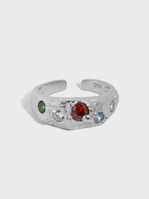 DAKA 925 Sterling Silver Glass Stone Irregular Vintage Band Ring 2