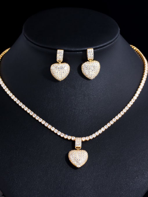 L.WIN Brass Cubic ZirconiaLuxury Heart   Earring and Necklace Set 4