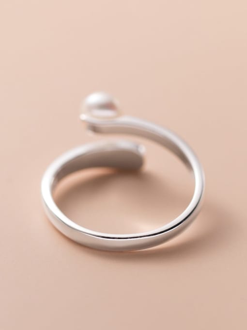 Rosh 925 Sterling Silver Imitation Pearl Geometric Minimalist Band Ring 3