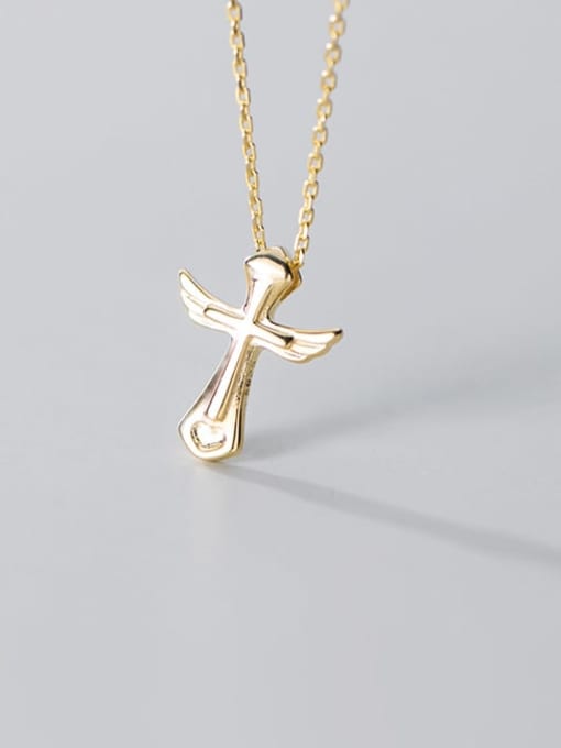 Rosh 925 Sterling Silver Wing Cross Minimalist Regligious Necklace 1