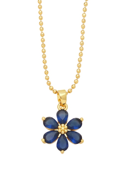 blue Brass Cubic Zirconia Flower Vintage Necklace