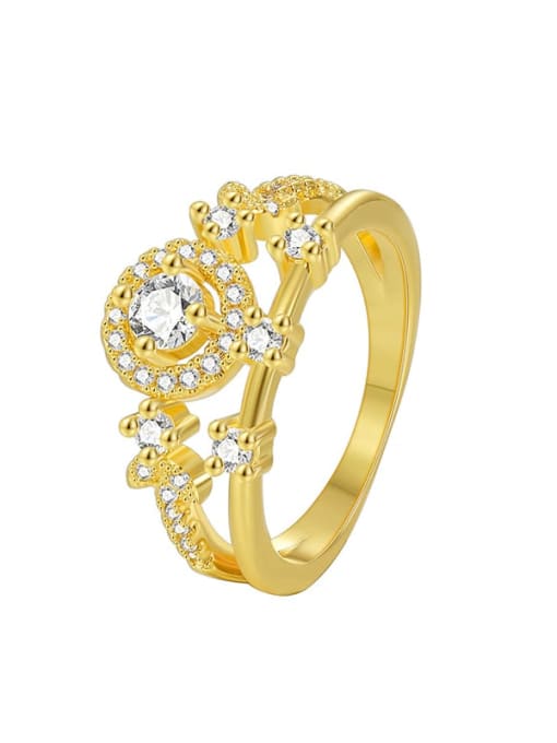 Gold Zircon Ring Brass Cubic Zirconia Crown Minimalist Stackable Ring