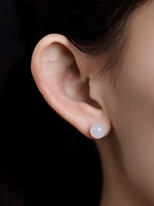 DEER 925 Sterling Silver Jade Round Minimalist Stud Earring 2
