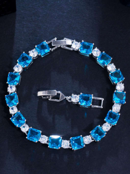 Sea blue Brass Cubic Zirconia Geometric Luxury Bracelet