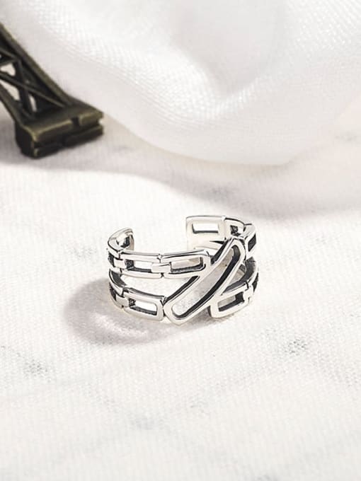 HAHN 925 Sterling Silver Hollow Geometric Vintage Band Ring 3