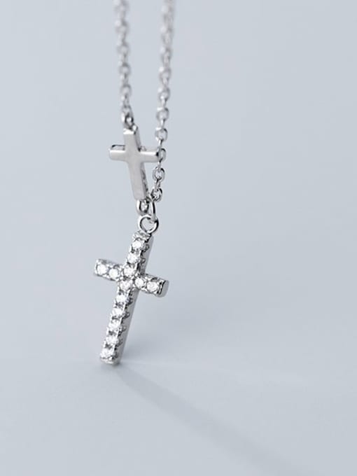 Rosh 925 Sterling Silver Cubic Zirconia White Cross Minimalist Regligious Necklace 1