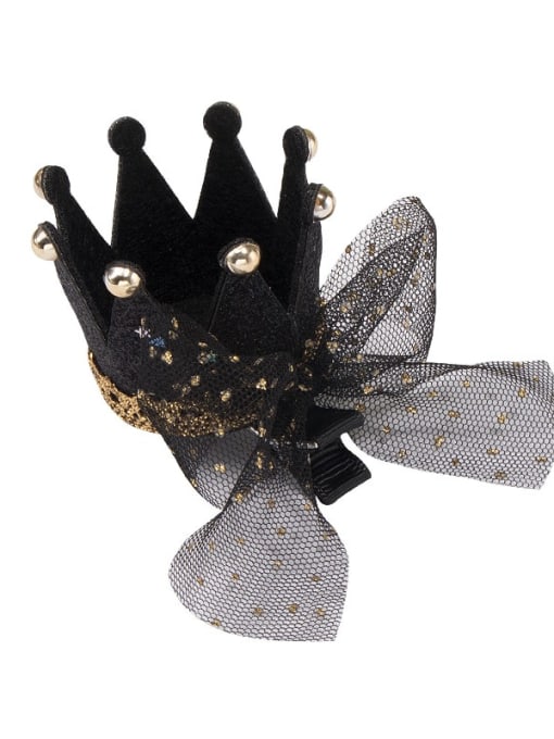 2 black crown black mesh bow hairpin Alloy  Leather Cute CrownMulti Color Hair Barrette