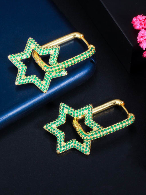 Golden green Brass Cubic Zirconia Geometric Luxury Huggie Earring