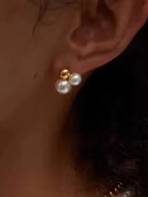 LI MUMU Brass Imitation Pearl Geometric Minimalist Stud Earring 1