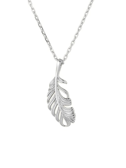 Platinum Feather Necklace 925 Sterling Silver Cubic Zirconia Feather Minimalist Necklace