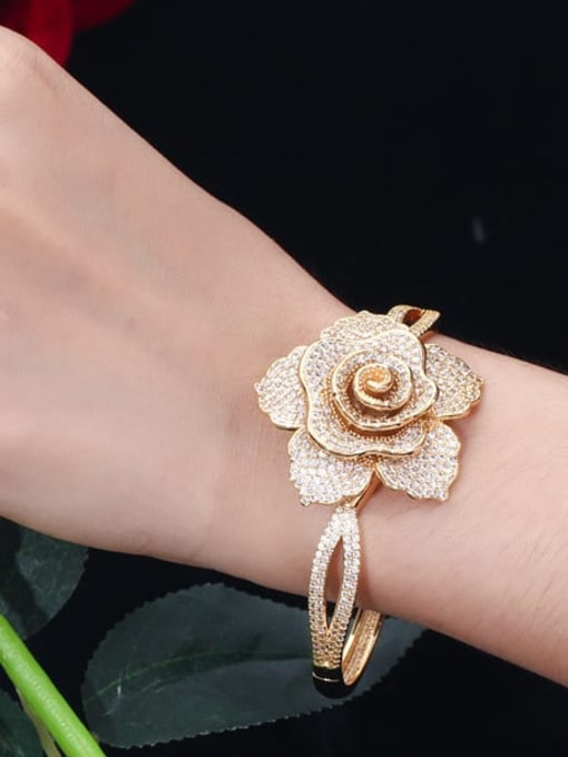L.WIN Brass Cubic Zirconia Luxury Flower  Ring and Bangle Set 2
