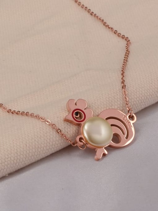 A TEEM Titanium Imitation Pearl Bird Cute Necklace 1