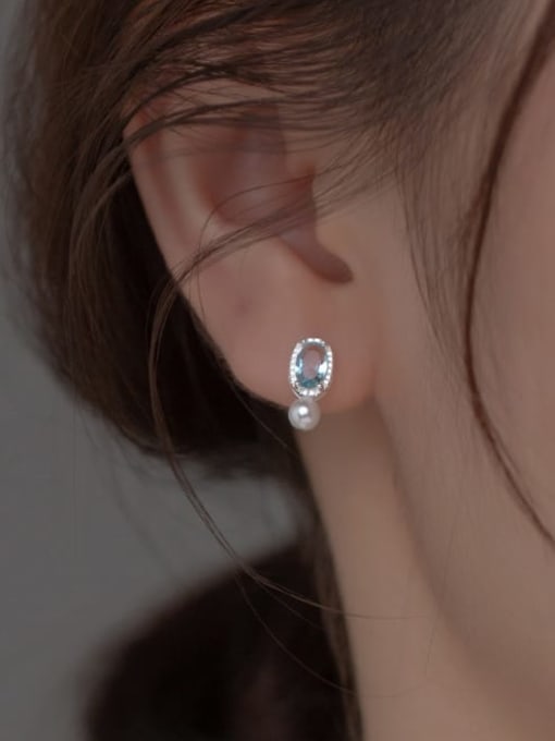 Rosh 925 Sterling Silver Glass beads Geometric Minimalist Drop Earring 1
