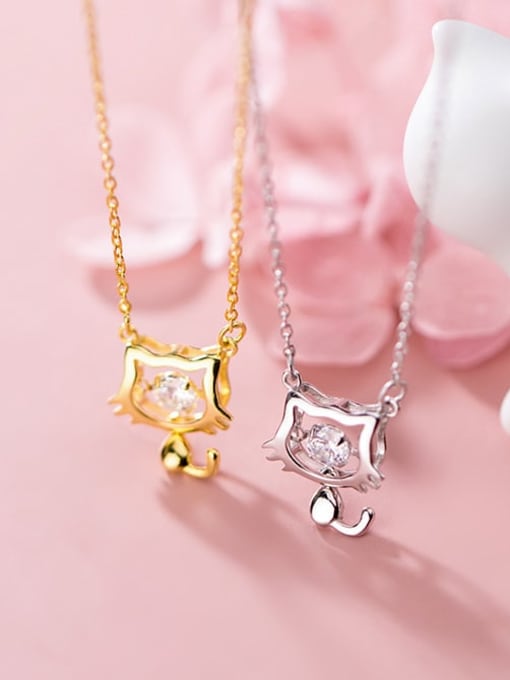 Rosh 925 sterling silver rhinestone Cute cat  Pendant necklace 2