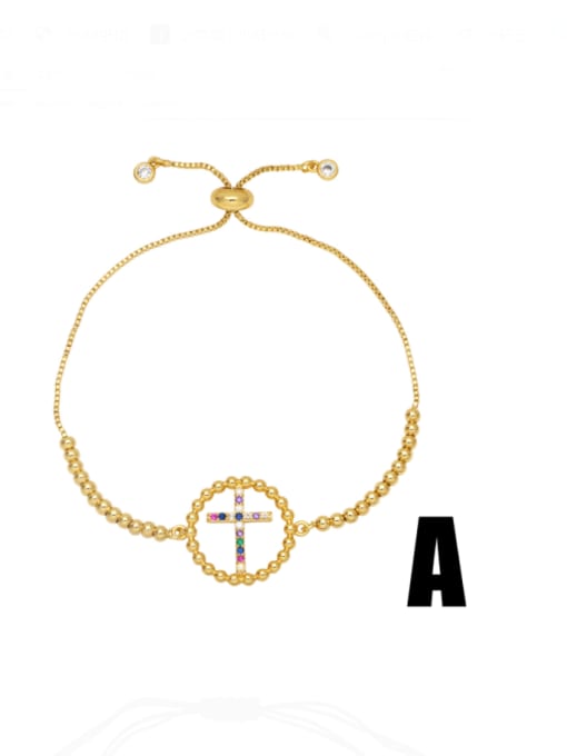 A Brass Cubic Zirconia Cross Hip Hop Adjustable Bracelet
