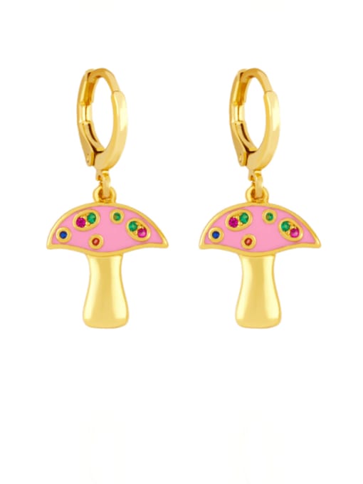 Pink Brass Enamel Mushroom Hip Hop Huggie Earring