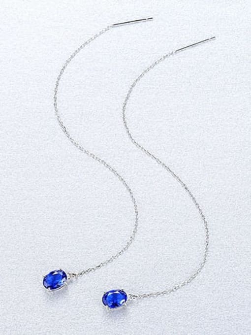 Blue 18f08 925 Sterling Silver Cubic Zirconia Tassel Minimalist Threader Earring