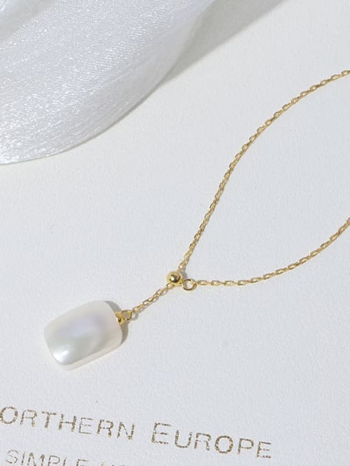 RAIN Brass Shell Pearl Minimalist Geometric  Earring and Necklace Set 1