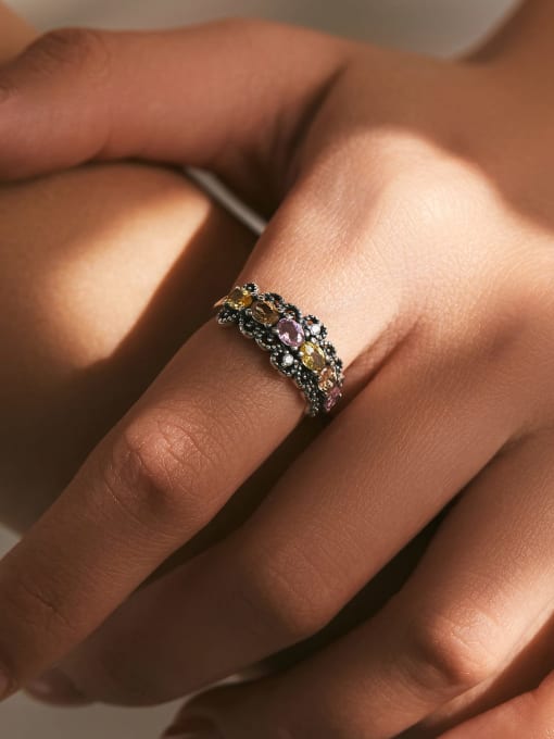 MODN 925 Sterling Silver Cubic Zirconia Geometric Vintage Band Ring 1