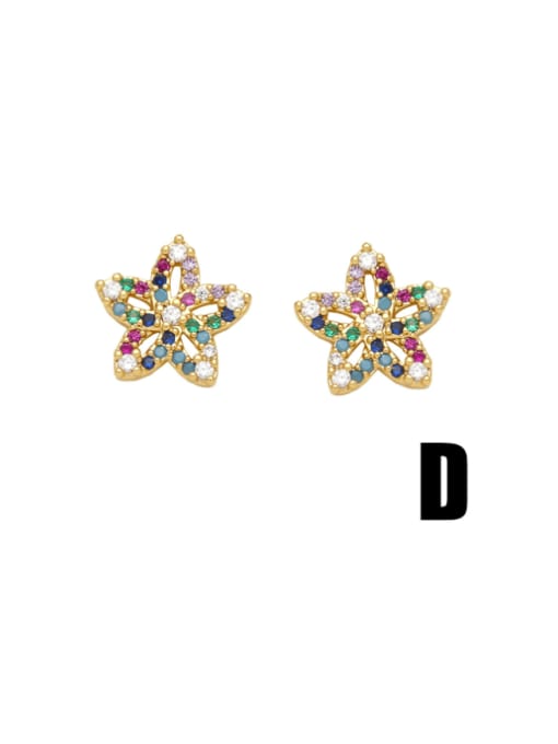 D Brass Cubic Zirconia Star Cute Stud Earring