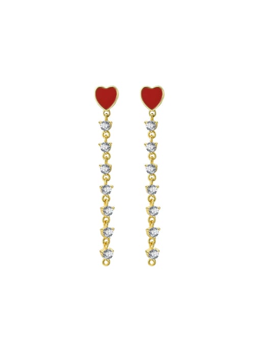 red 925 Sterling Silver Cubic Zirconia Heart Tassel Minimalist Threader Earring