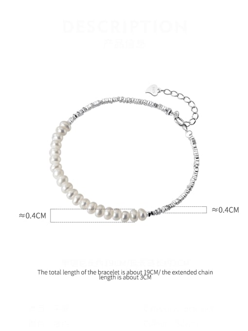 Rosh 925 Sterling Silver Imitation Pearl Geometric Minimalist Beaded Bracelet 2