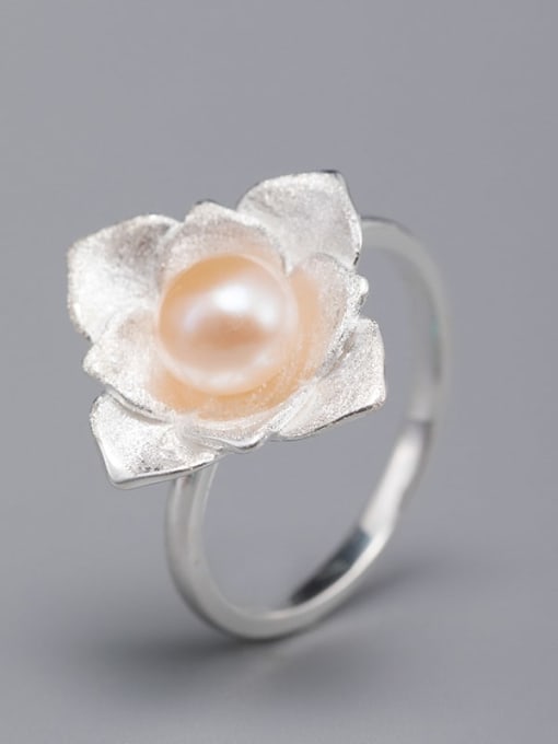 Pearl Petal Opening Ring 925 Sterling Silver Freshwater Pearl Flower Vintage Earring