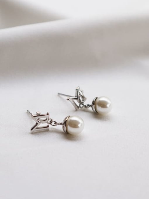 Boomer Cat 925 Sterling Silver Imitation Pearl White Bowknot Vintage Stud Earring 0