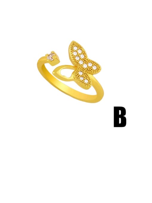 B Brass Cubic Zirconia Leaf Minimalist Band Ring