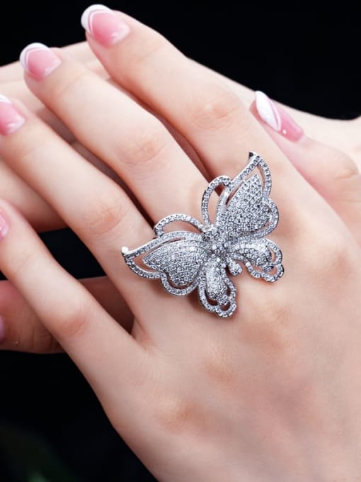L.WIN Brass Cubic Zirconia Butterfly Luxury Band Ring 0