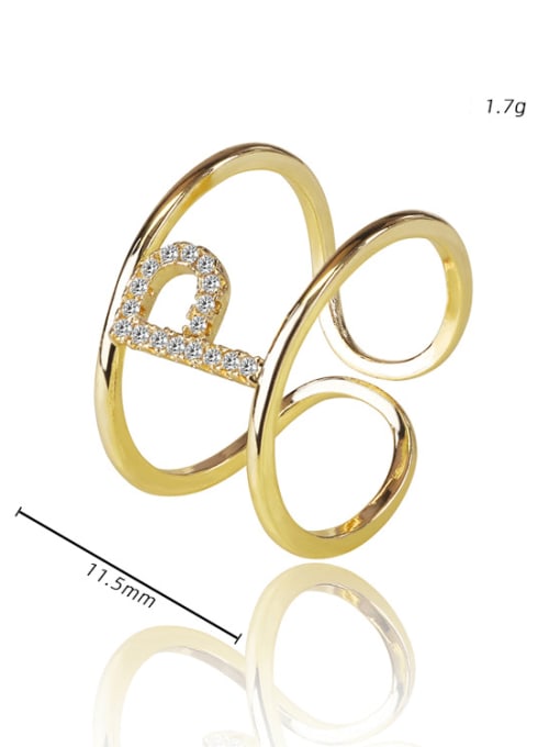 DUDU Brass Cubic Zirconia Geometric Letter Minimalist Stackable Ring 3