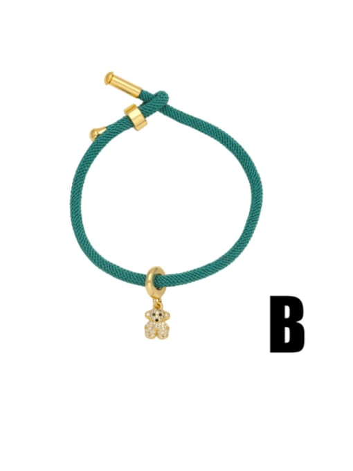 B Green Brass Cubic Zirconia Heart Bear Minimalist Link Bracelet