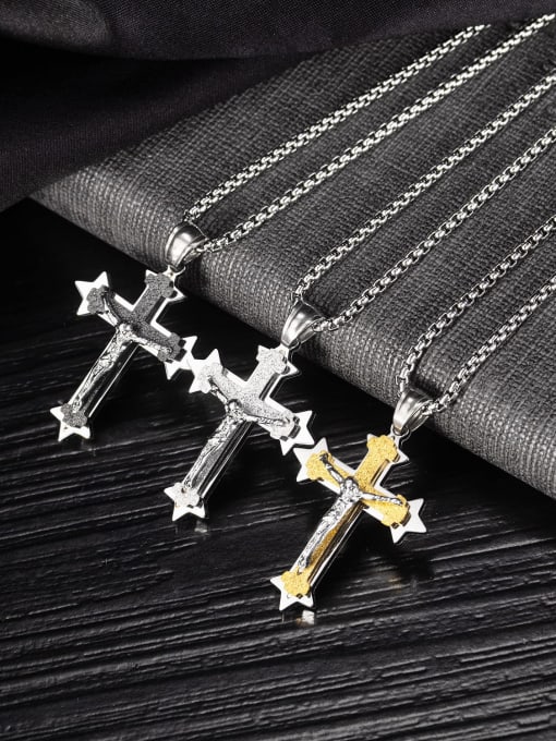 Open Sky Titanium Steel Cross Vintage Regligious Necklace 3
